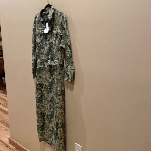 ZARA NWT WOMAN PRINTED WRAP-STYLE DRESS LINEN BLEND FLOWY GREEN - Picture 5 of 8